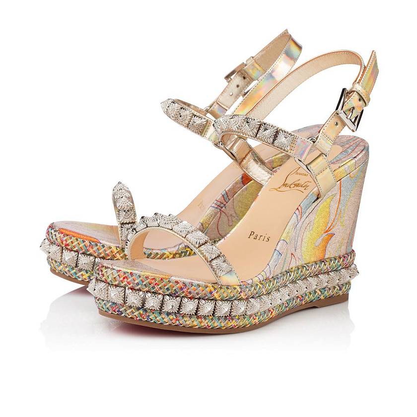 Women's Christian Louboutin Pira Ryad 110mm Lurex Flame Wedges Sandals - Multicolor [7360-594]